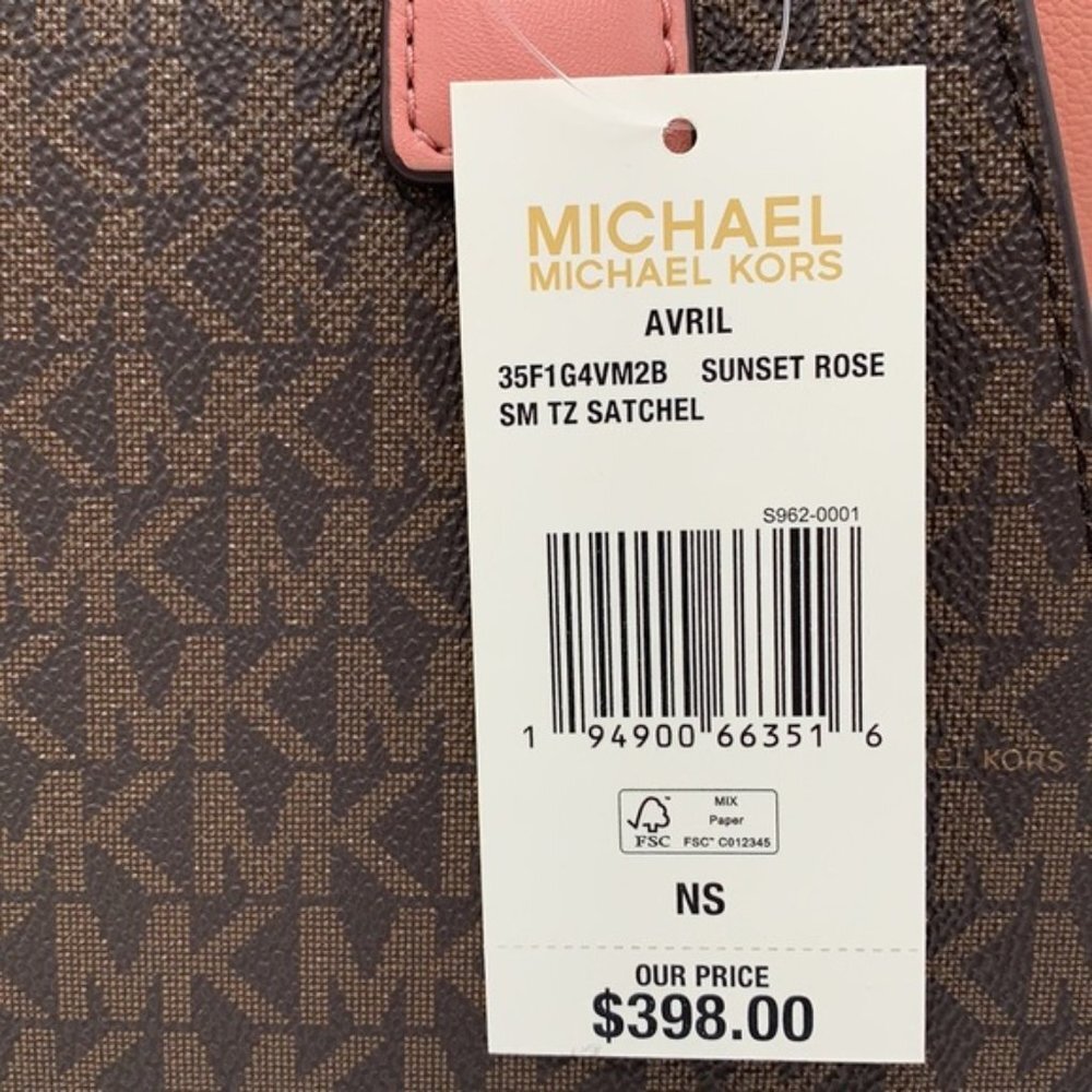 Michael Kors Avril Small Logo Top-Zip Satchel Sunset Rose - Picture 16 of 16